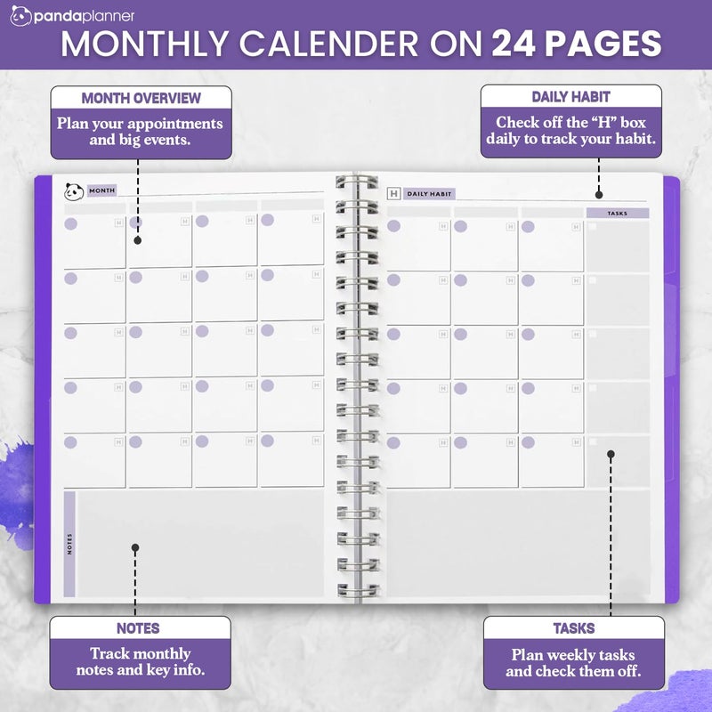 Panda Planner 2026 Undated Weekly Planner â€“ Spiral Notebook 5.75" x 8.25" with 52 Weeks, Habit Tracker & Weekly To-Do Lists â€“ Academic Planner & Productivity Organizer for Home, Office & School (Purple) - Image 3